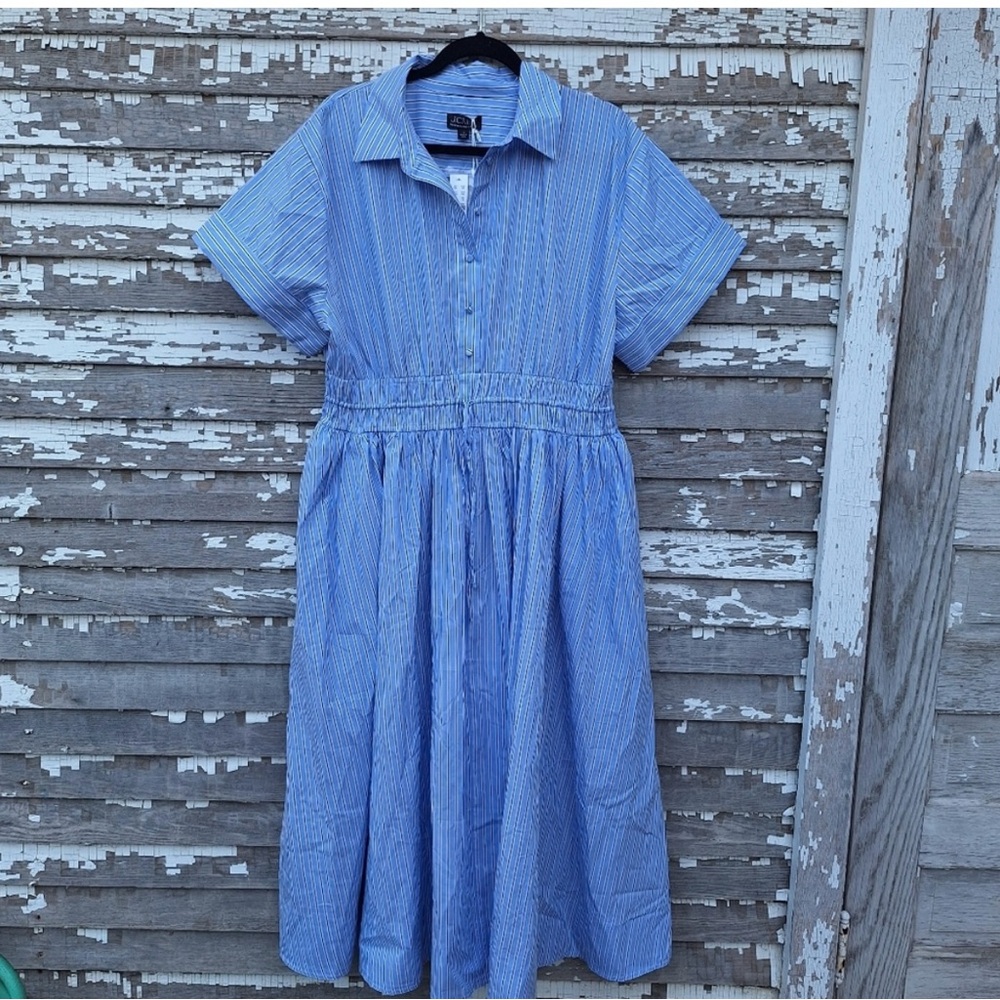 J. Crew Elena Shirtdress in striped cotton popli dress size 16 NWT